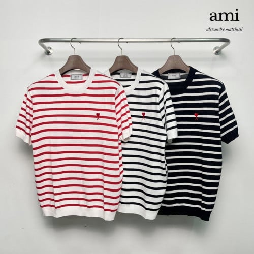 💕 아* 스몰하트 스트라이프 라운드 니트반팔