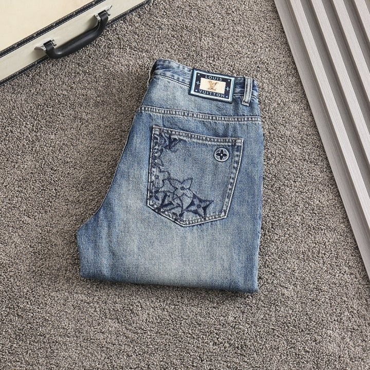 모노그램 자수로고 골드파츠 스판 데님진 LOU-2434