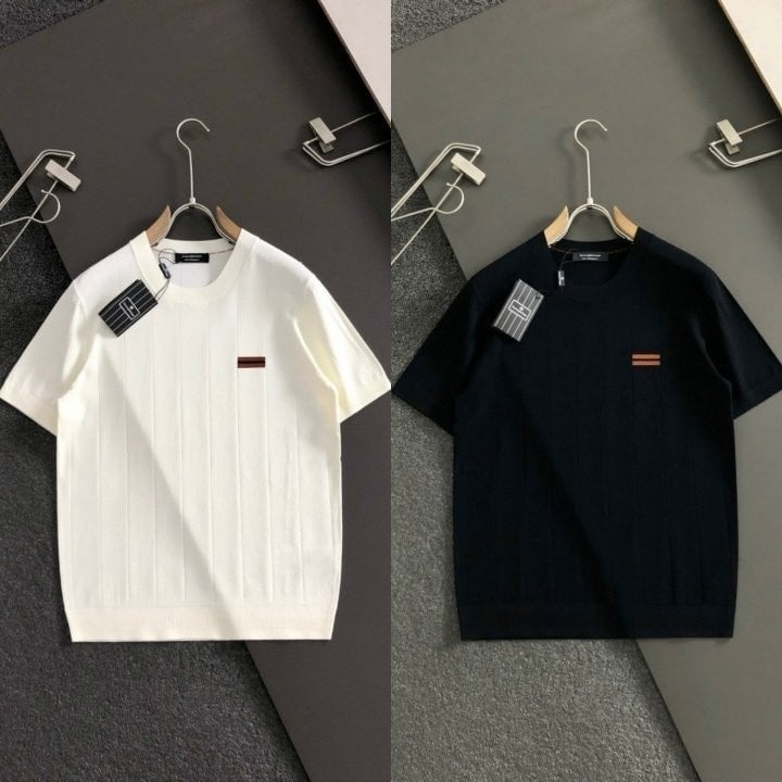 숄더스티치 스트라이프 클래식 라운드 니트 NO-002863