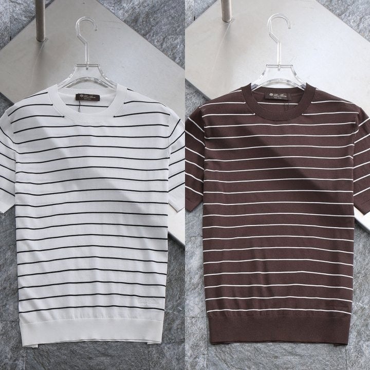 *빅사이즈 추가* 스트라이프 자수로고 크루넥 쿨니트 LO-286