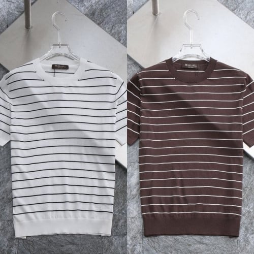 *빅사이즈 추가* 스트라이프 자수로고 크루넥 쿨니트 LO-286