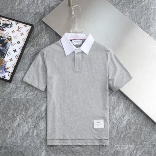 *빅사이즈 추가* 배색 넥 로고패치 코튼 카라티 그레이 TM-4065