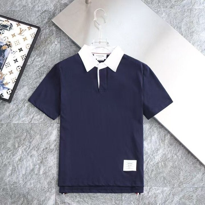 *빅사이즈 추가* 배색 넥 로고패치 코튼 카라티 네이비 TM-4064