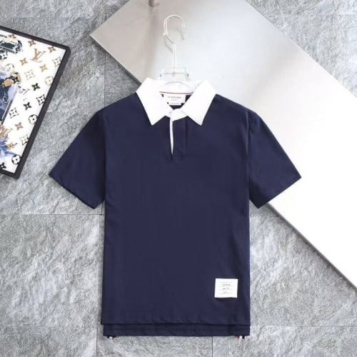 *빅사이즈 추가* 배색 넥 로고패치 코튼 카라티 네이비 TM-4064