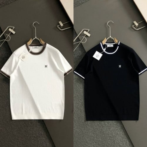 H 자수로고 배색 라운드 니트 HE-1221