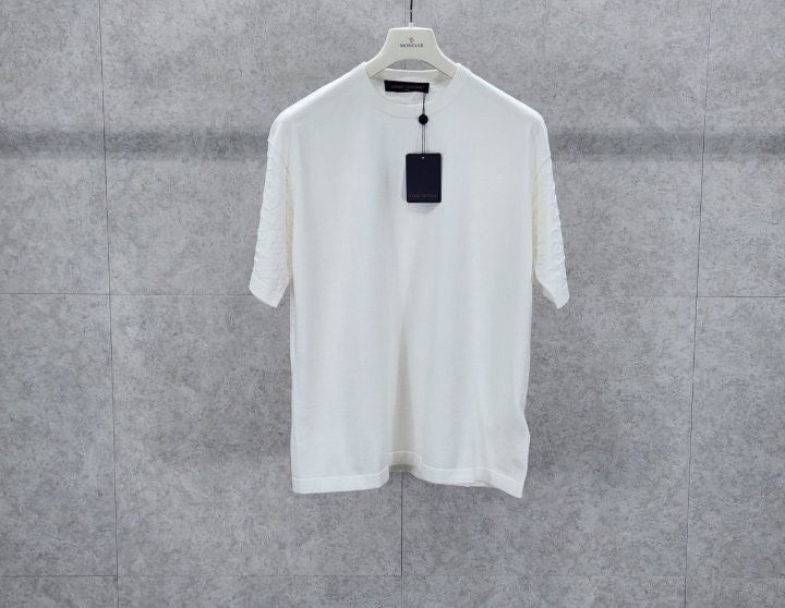 쇼트 슬리브드 코튼 크루넥 니트 웨어 화이트 LOU-2303