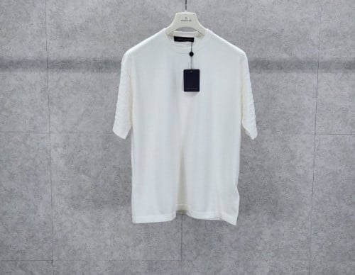 쇼트 슬리브드 코튼 크루넥 니트 웨어 화이트 LOU-2303