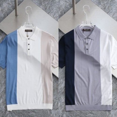 *빅사이즈 추가* 세로배색포인트 자수로고 카라 쿨니트 LO-295