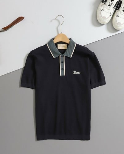 로고 자수 배색 카라 반팔 GU-3279