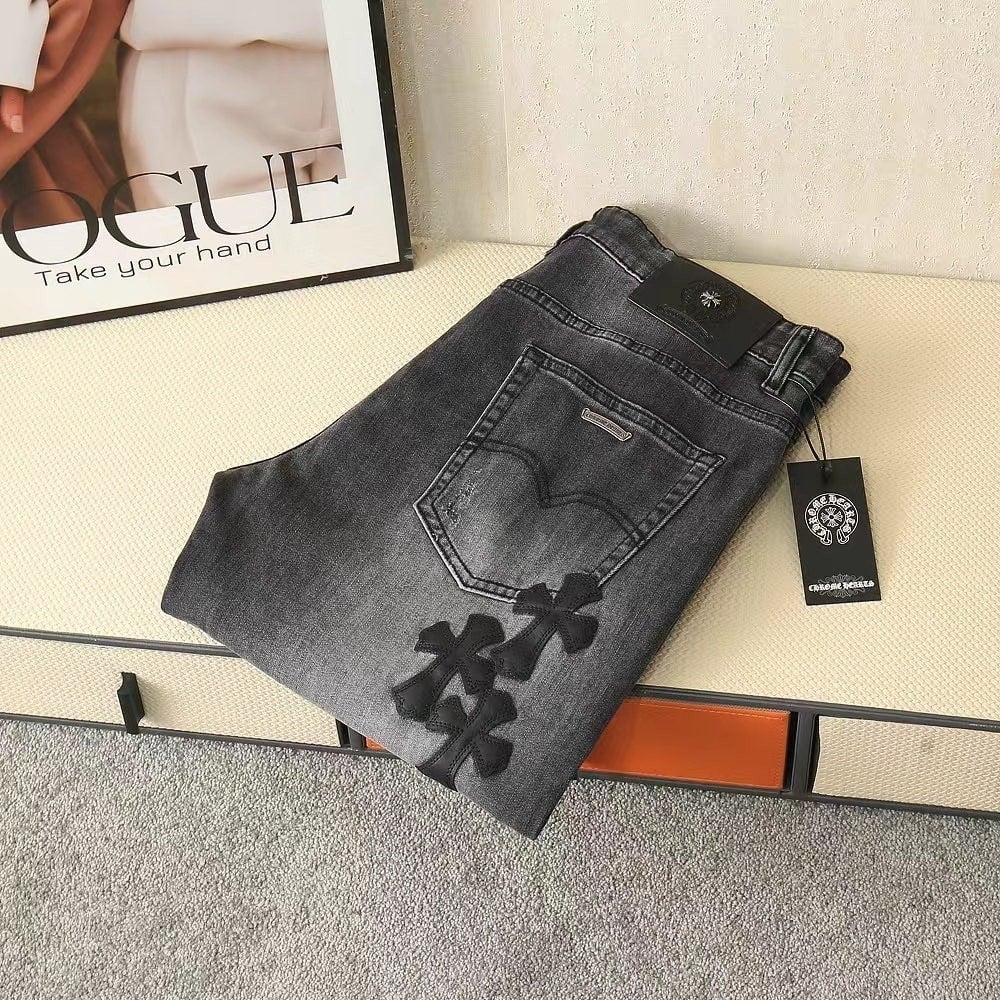 가죽패치로고 스판 워싱 데님팬츠 CR-1033